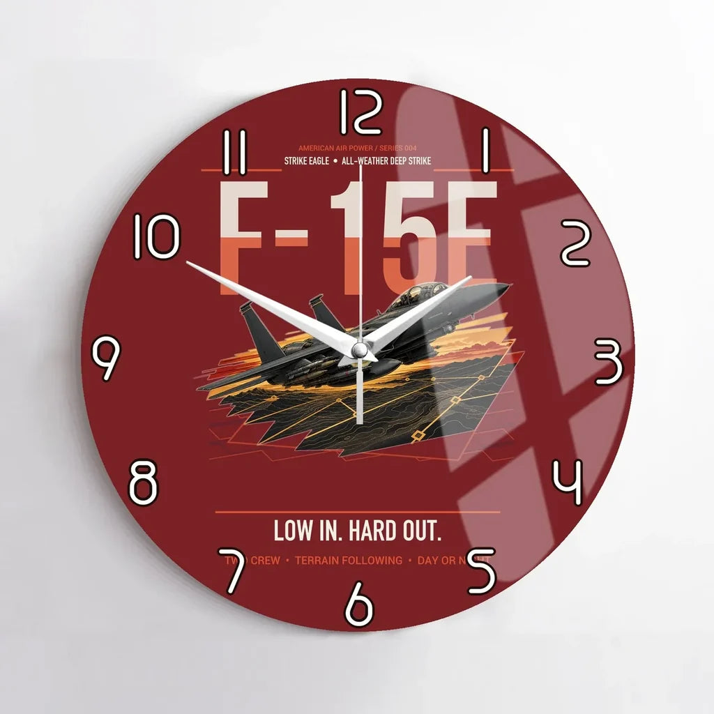F-15E Strike Eagle design on dark red no frame wall clock
