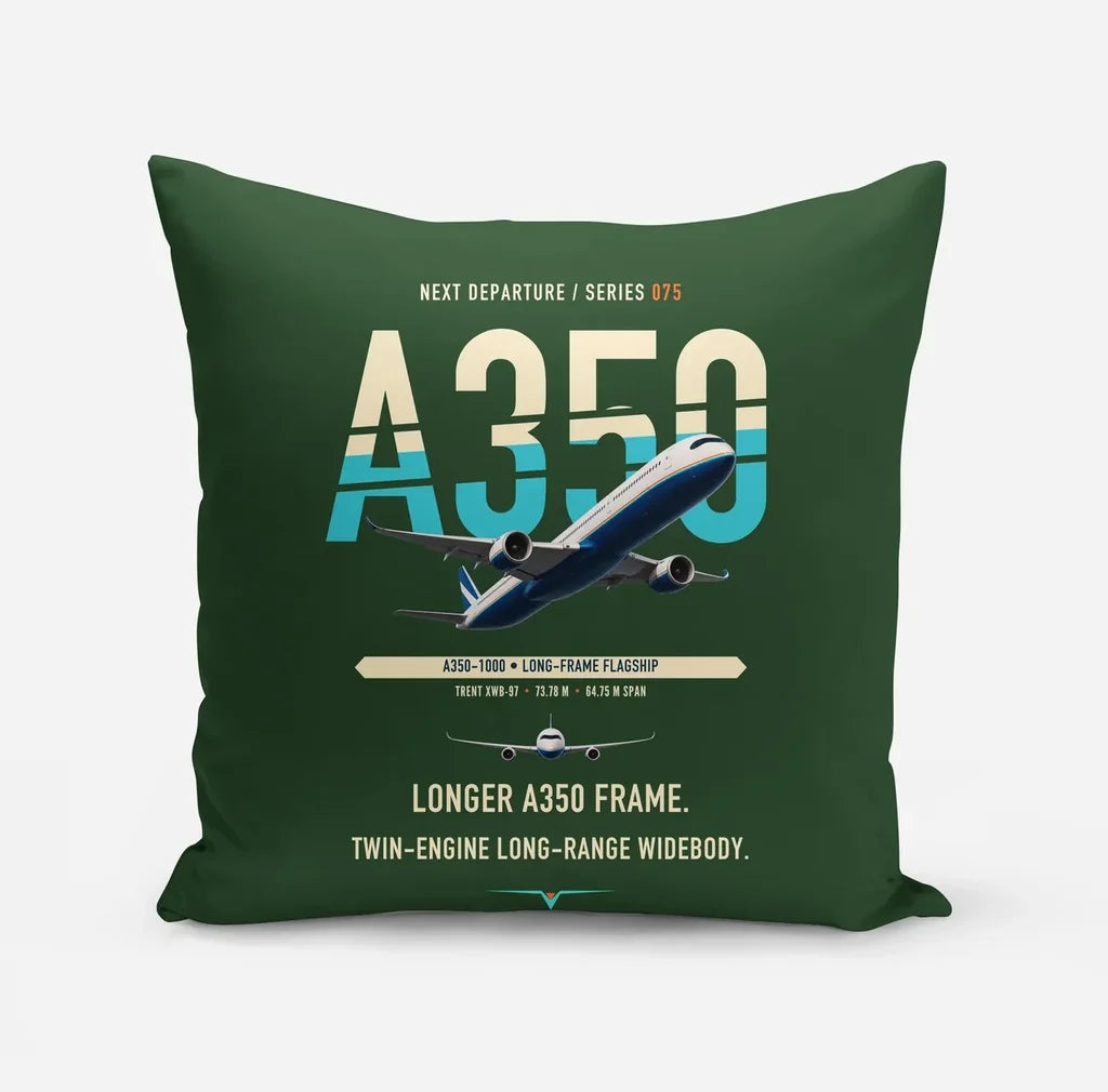 Airbus A350-1000 design on dark green pillow