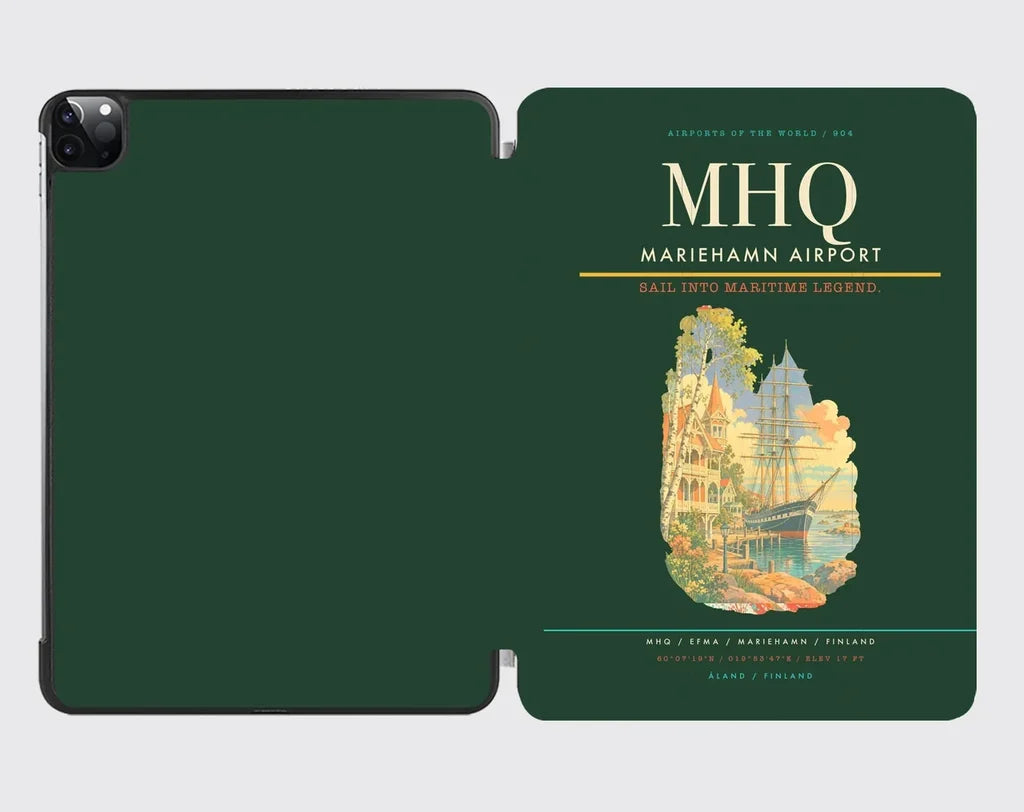 Mariehamn Airport (MHQ) design on dark green ipad tablet case