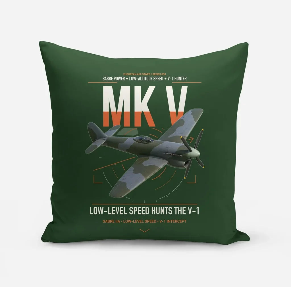 Hawker Tempest Mk V design on dark green pillow