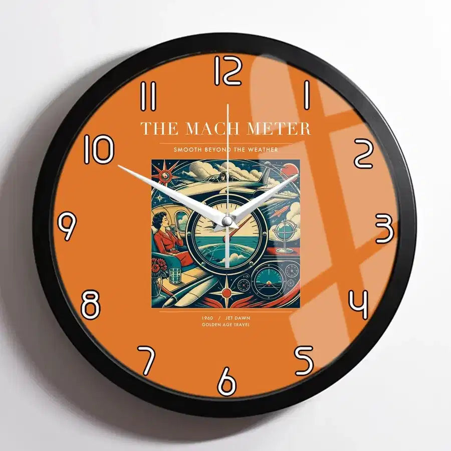 VINTAGE G4115 - The Mach Meter - Designed Wall Clocks design on orange framed
