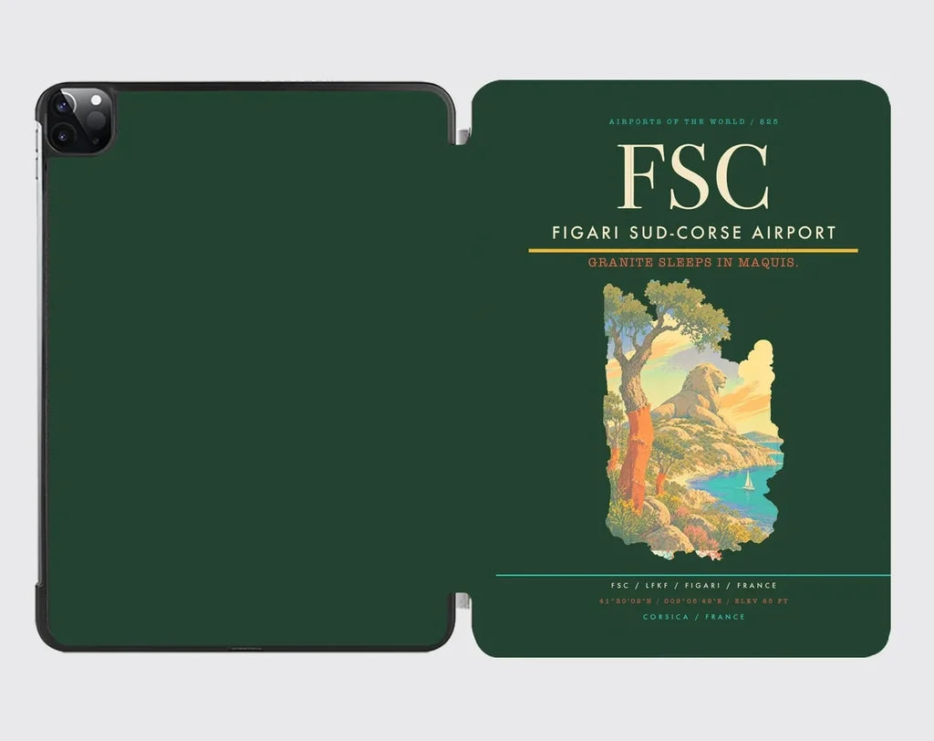 Figari Sud-Corse Airport (FSC) design on dark green ipad tablet case