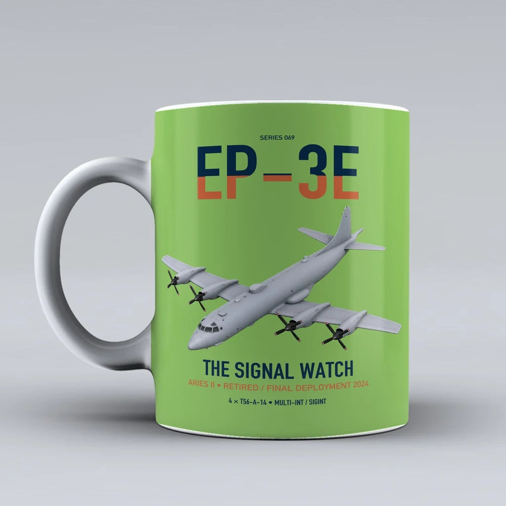 EP-3E ARIES II design on light green ceramic mug, double-side print