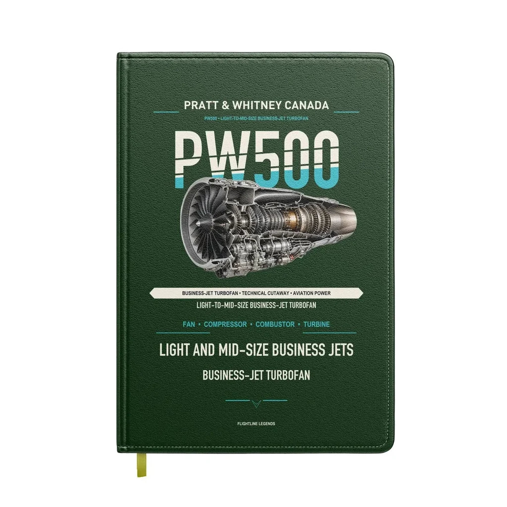 PW500 design on dark green notebook