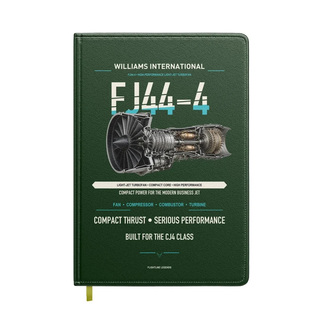FJ44-4 design on dark green notebook
