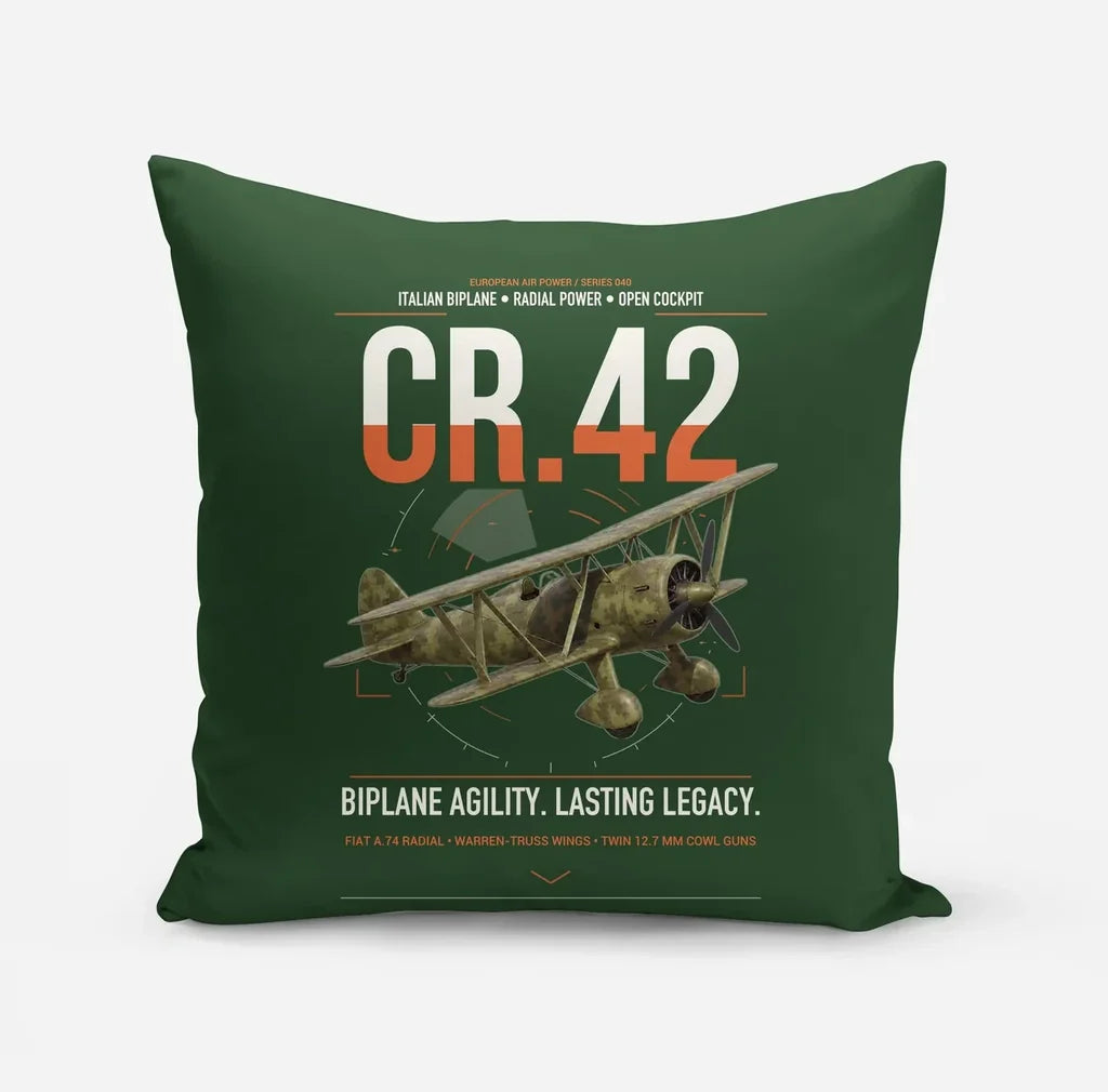 Fiat CR.42 Falco design on dark green pillow