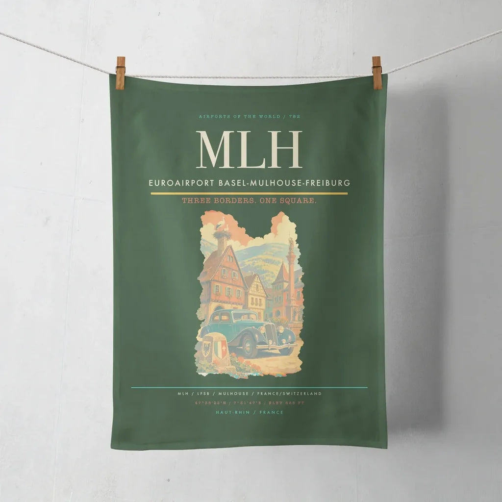 EuroAirport Basel-Mulhouse-Freiburg (MLH) design on dark green towel