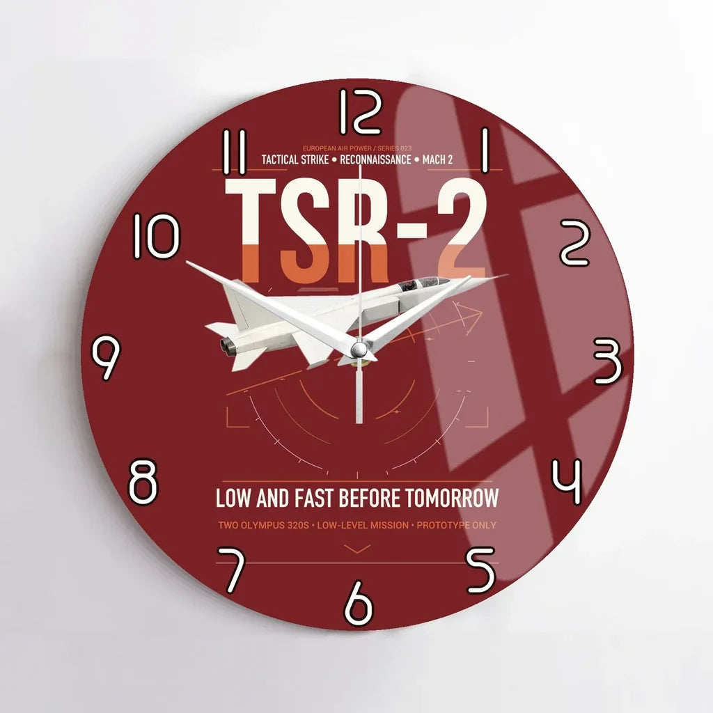 BAC TSR-2 design on dark red no frame wall clock