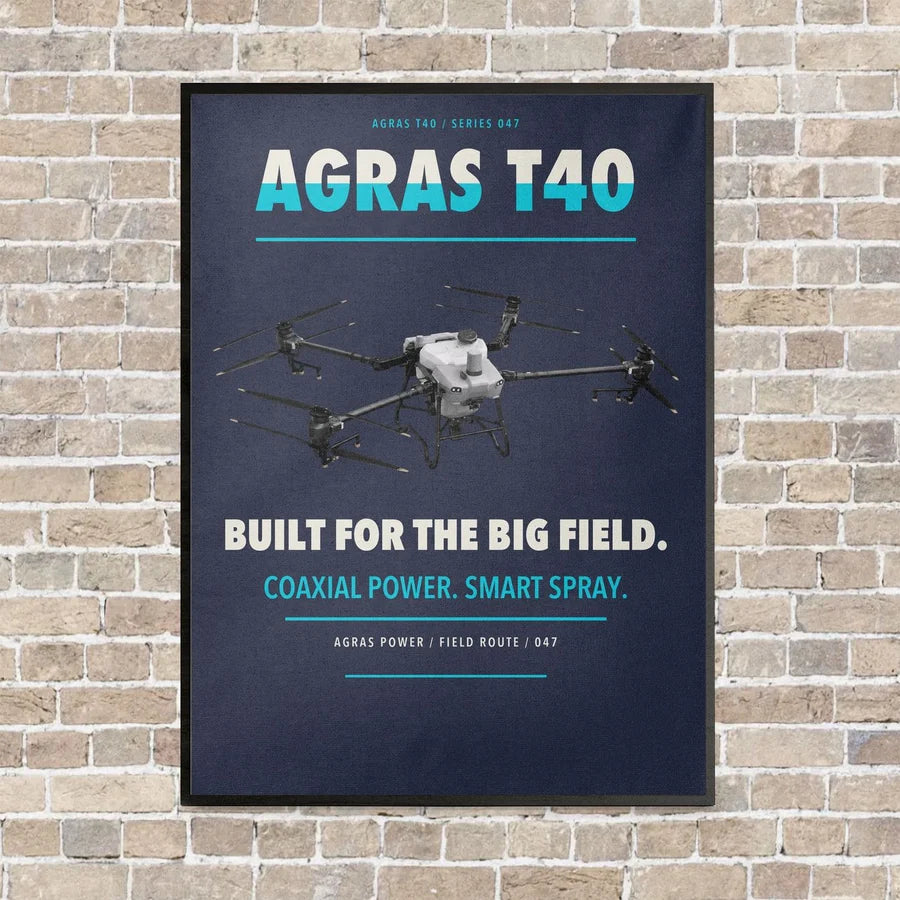 DJI Agras T40 vertical canvas print - framed - navy blue background