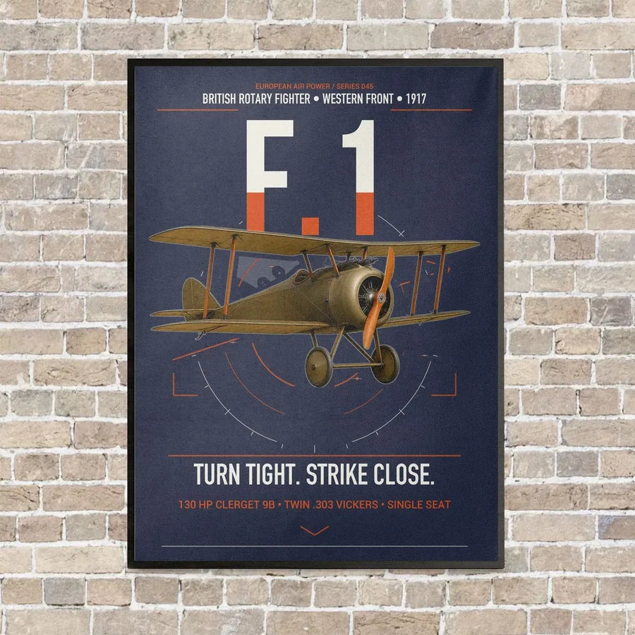 Sopwith Camel F.1 vertical canvas print - framed - navy blue background