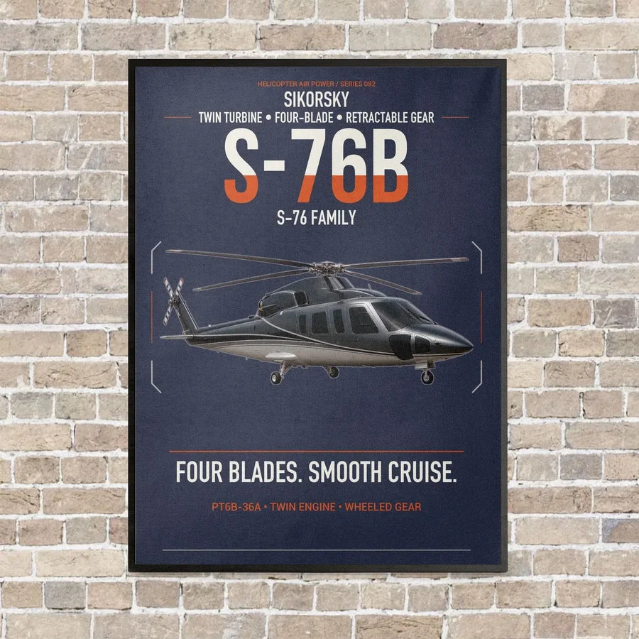 Sikorsky S-76B vertical canvas print - framed - navy blue background