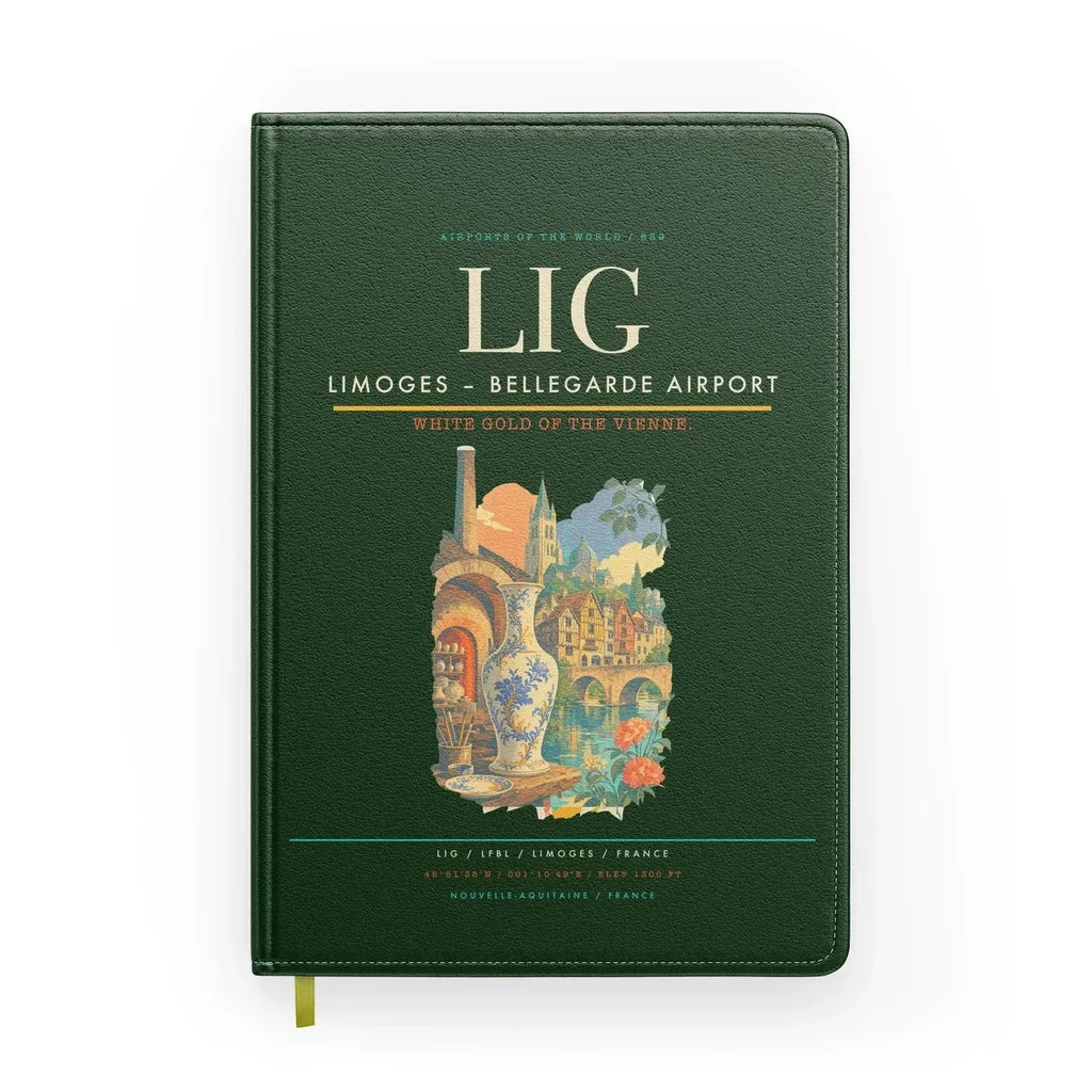 Limoges – Bellegarde Airport (LIG) design on dark green notebook