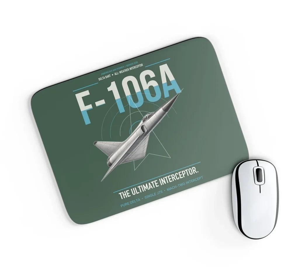 F-106A Delta Dart design on dark green rectangle mouse pad
