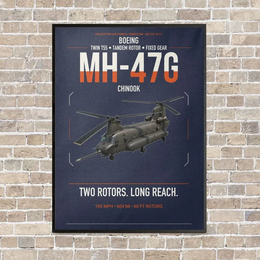 Boeing MH-47G Chinook vertical canvas print - framed - navy blue background