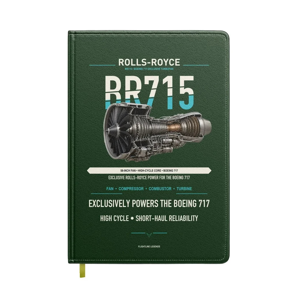 BR715 design on dark green notebook