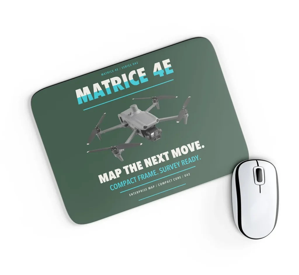DJI Matrice 4E design on dark green rectangle mouse pad