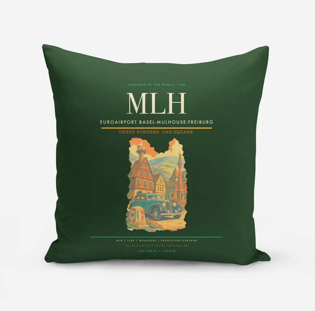 EuroAirport Basel-Mulhouse-Freiburg (MLH) design on dark green pillow