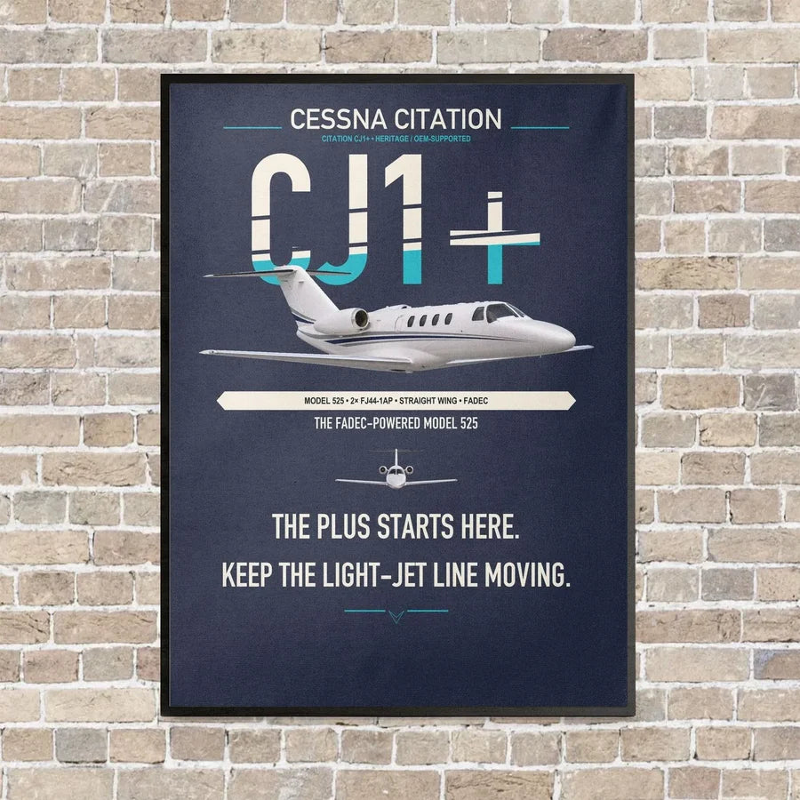 Cessna Citation CJ1+ vertical canvas print - framed - navy blue background