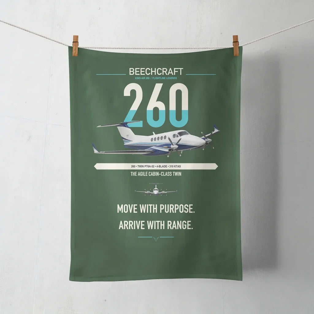Beechcraft King Air 260 design on dark green towel