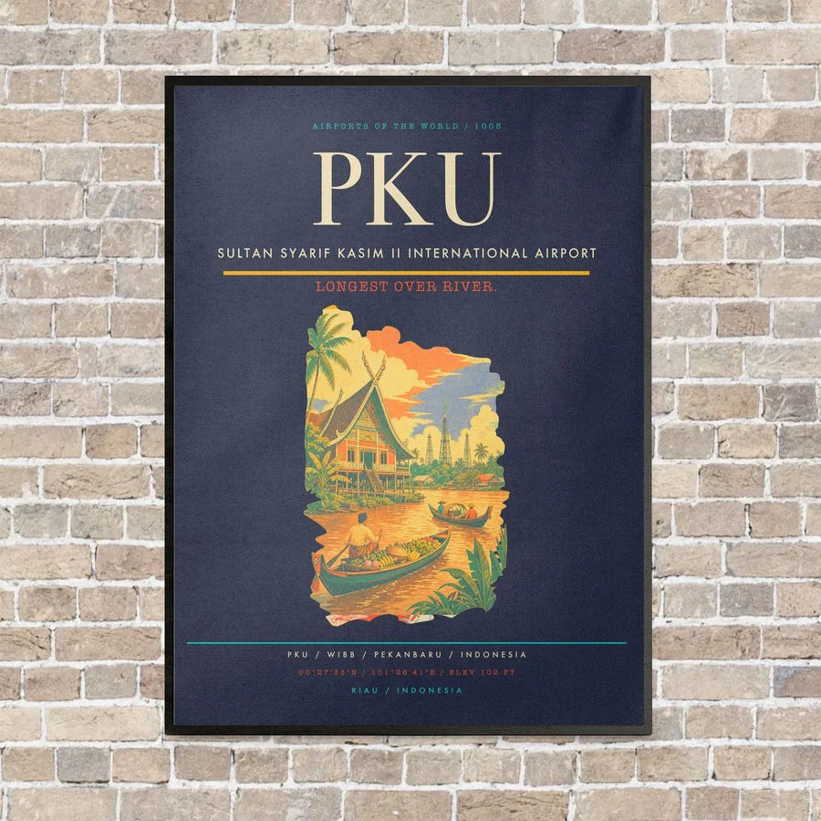Sultan Syarif Kasim II International Airport PKU vertical canvas print - framed - navy blue background