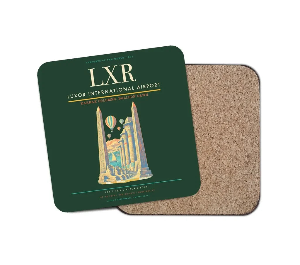 Luxor International Airport (LXR) design on dark green 1 piece coaster