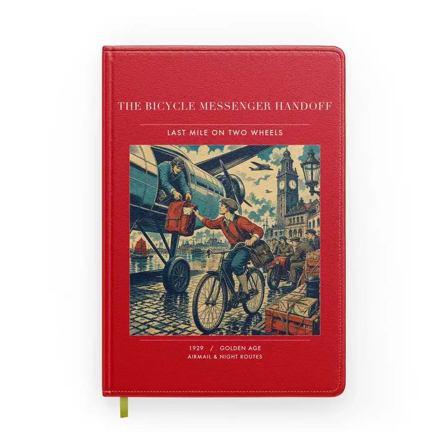 VINTAGE G4311 - The Bicycle Messenger Handoff - Designed Notebooks design on red