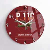 Thumbnail for PZL P.11c design on dark red no frame wall clock