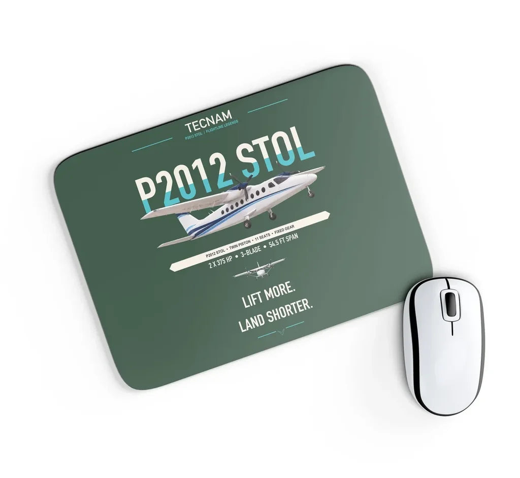 Tecnam P2012 STOL design on dark green rectangle mouse pad