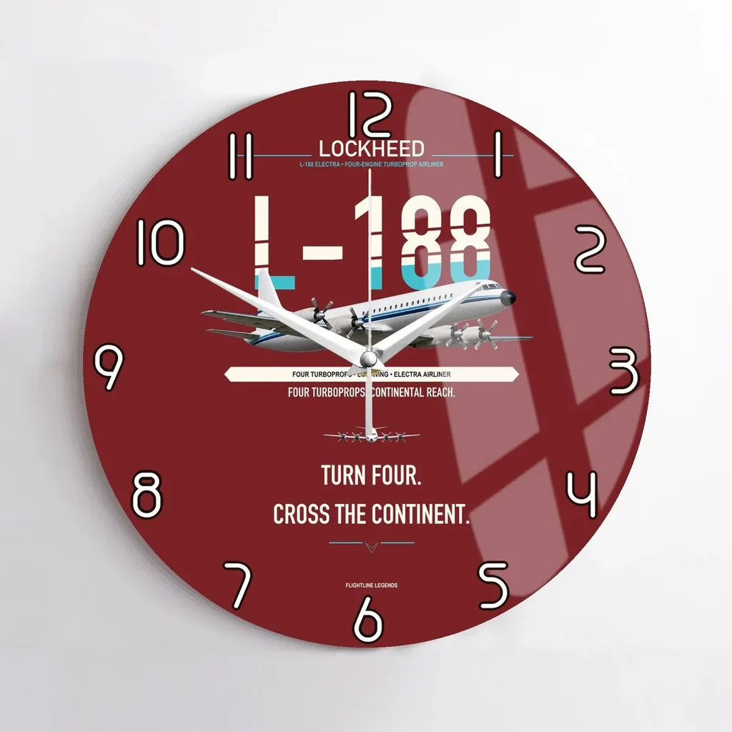 Lockheed L-188 Electra design on dark red no frame wall clock