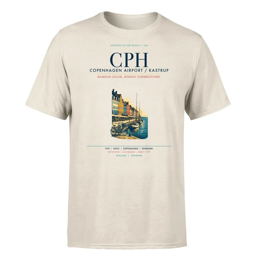 Copenhagen Airport (CPH) T-Shirt single-side front print in Beige | copenhagen-cph-airport-double-side-t-shirt