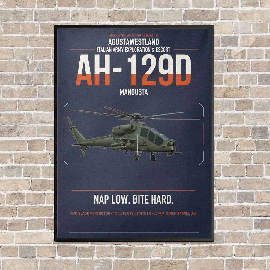 AgustaWestland AH-129D Mangusta vertical canvas print - framed - navy blue background