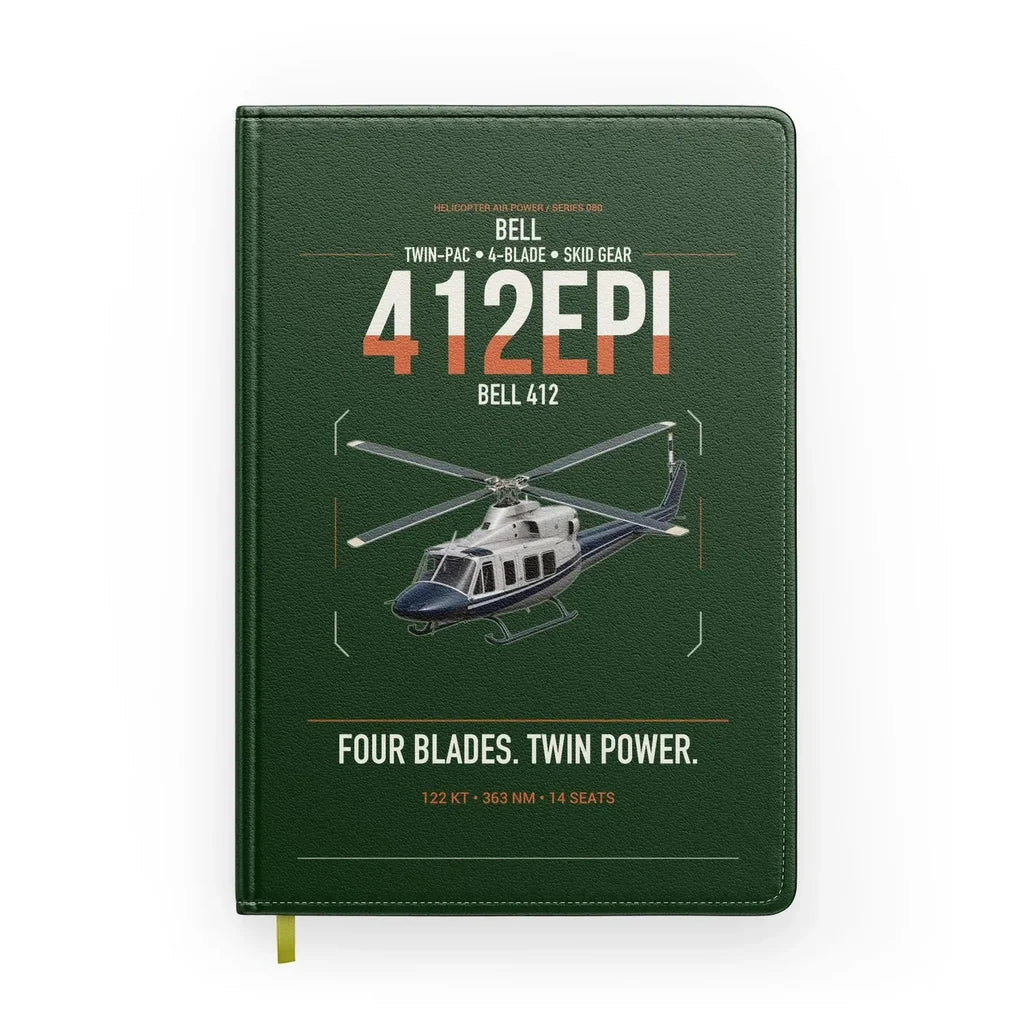 Bell 412EPI design on dark green notebook