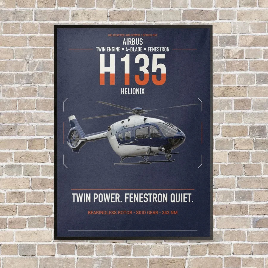 Airbus H135 vertical canvas print - framed - navy blue background