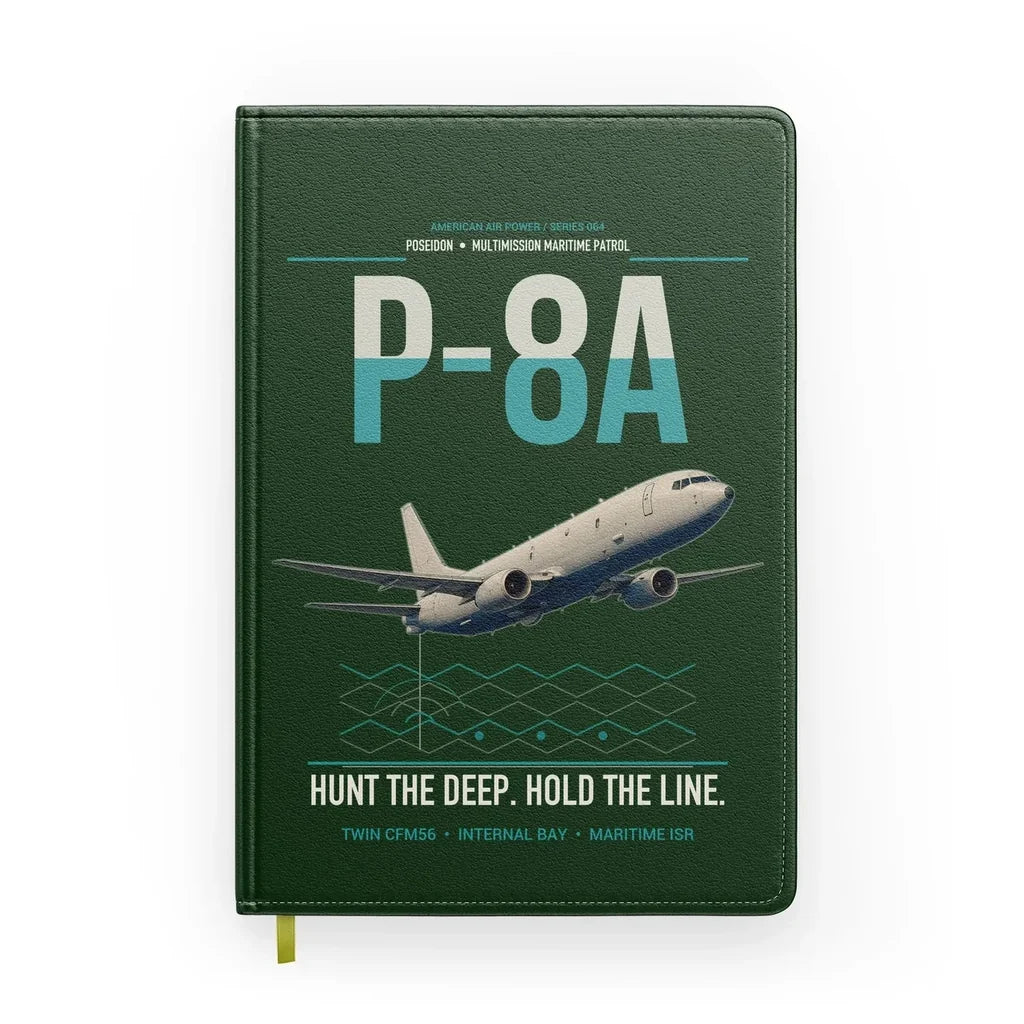 P-8A Poseidon design on dark green notebook