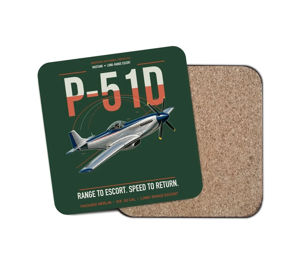 P-51D Mustang design on dark green 1 piece coaster