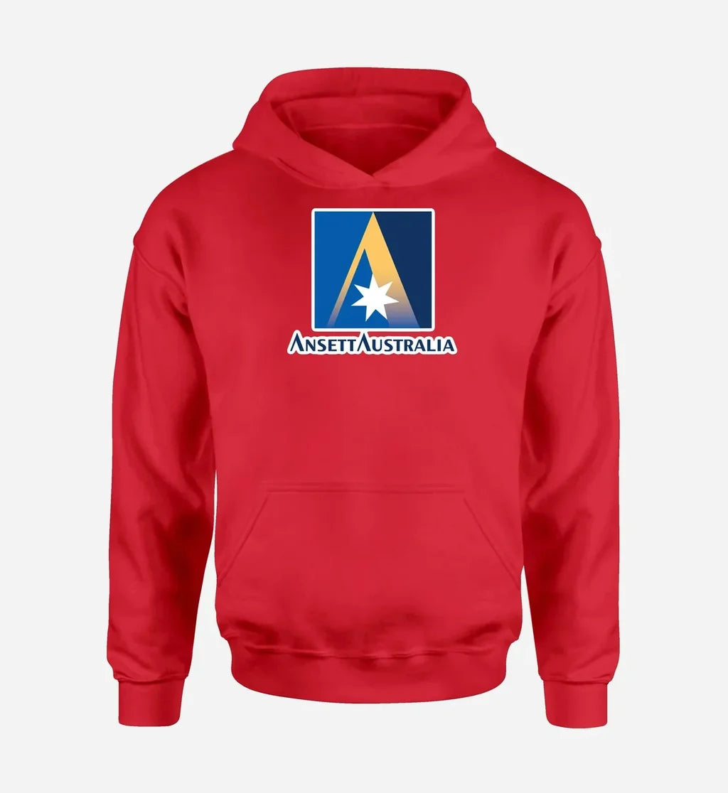 Ansett Australia logo printed on red hoodie