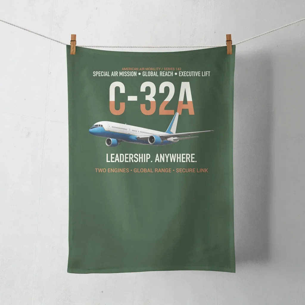 C-32A Air Force Two Global Reach design on dark green towel