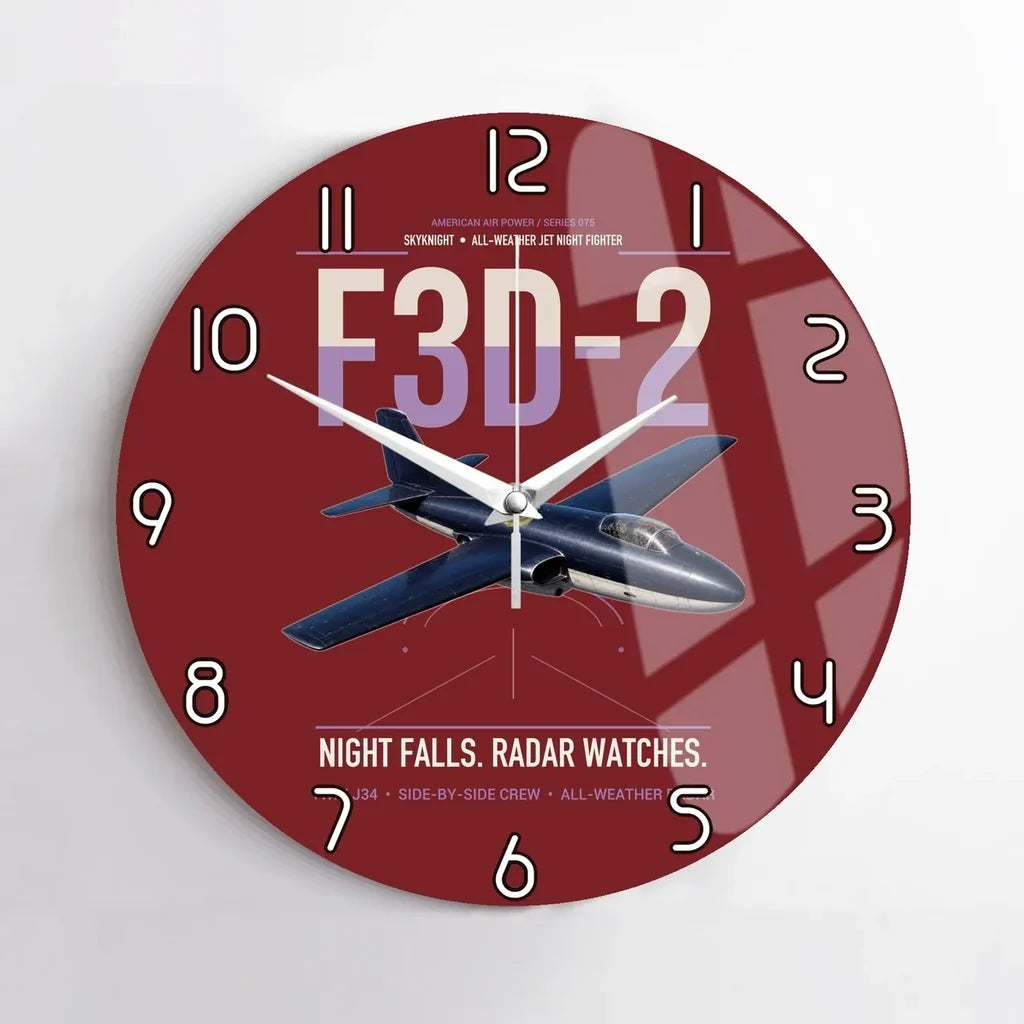 F3D-2 Skyknight design on dark red no frame wall clock