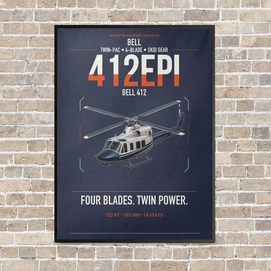 Bell 412EPI vertical canvas print - framed - navy blue background