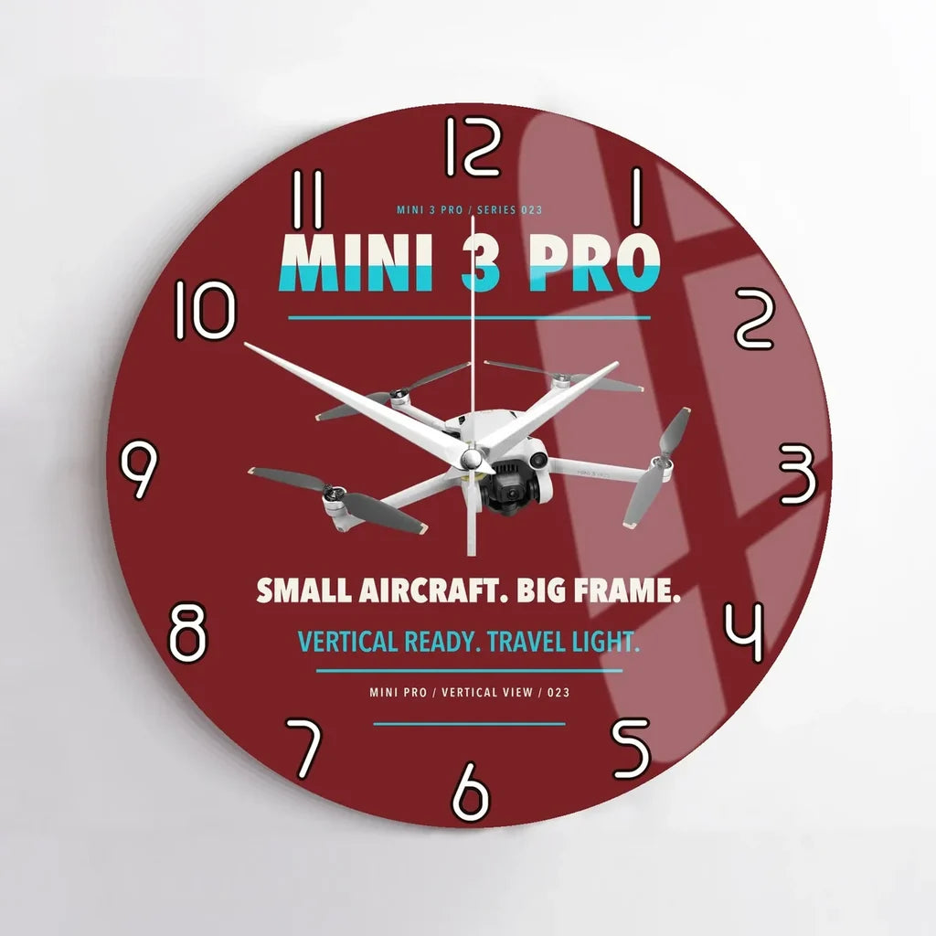 DJI Mini 3 Pro design on dark red no frame wall clock