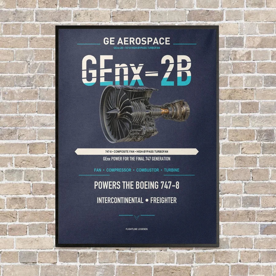 GEnx-2B vertical canvas print - framed - navy blue background