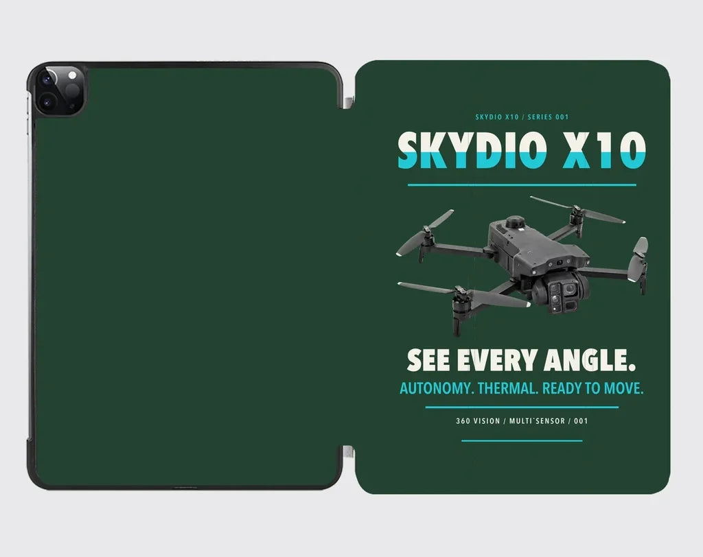 Skydio X10 design on dark green ipad tablet case