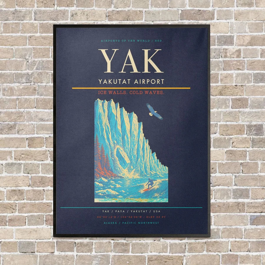 Yakutat Airport YAK vertical canvas print - framed - navy blue background