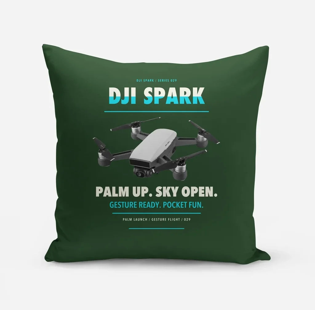 DJI Spark design on dark green pillow