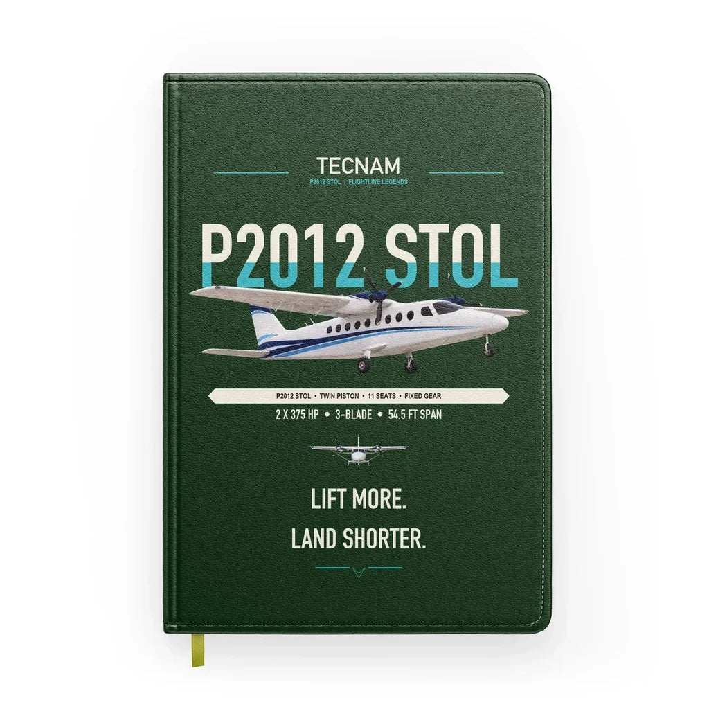 Tecnam P2012 STOL design on dark green notebook