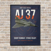Thumbnail for Saab AJ 37 Viggen vertical canvas print - framed - navy blue background