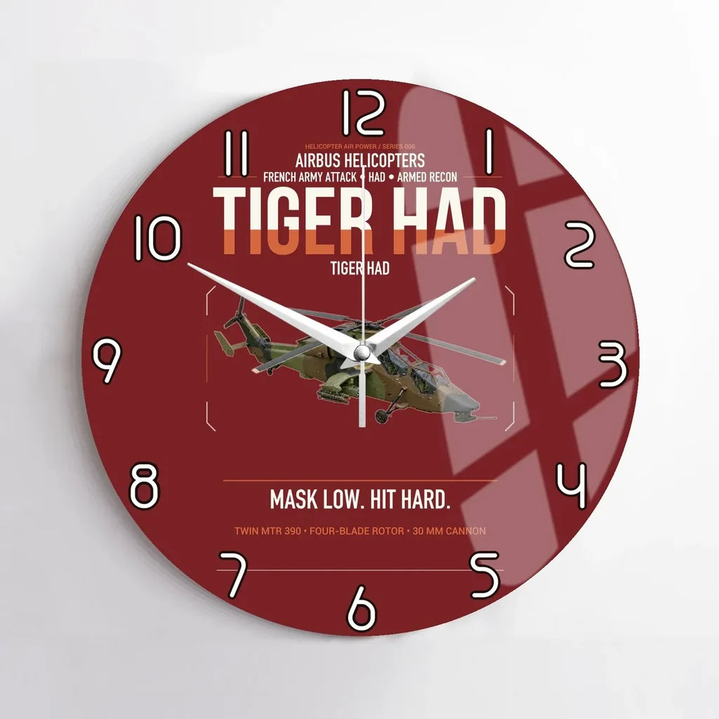 Airbus Helicopters Tiger HAD design on dark red no frame wall clock