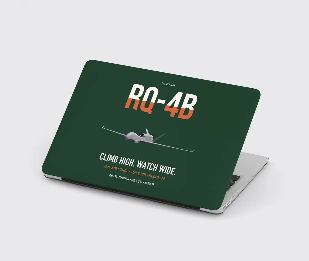 RQ-4B Global Hawk design on dark green MacBook case