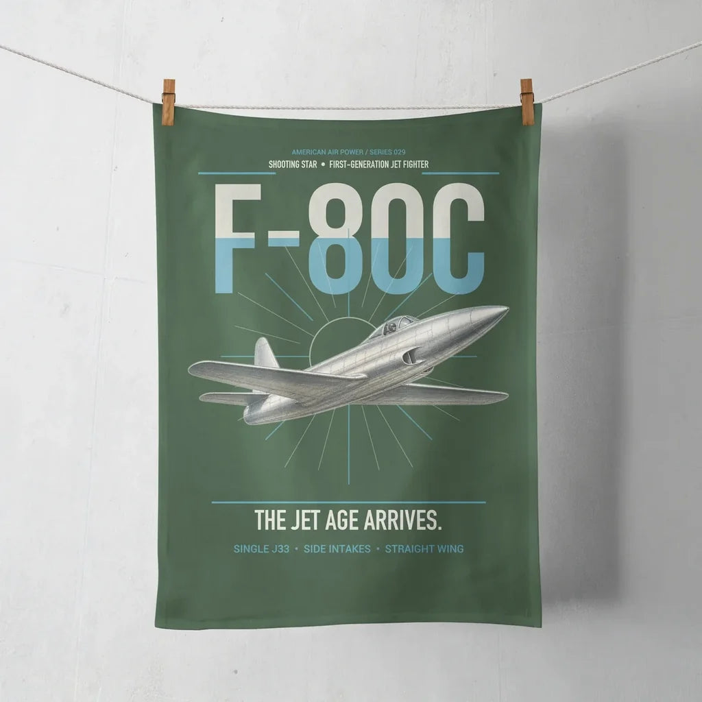 F-80C Shooting Star design on dark green towel