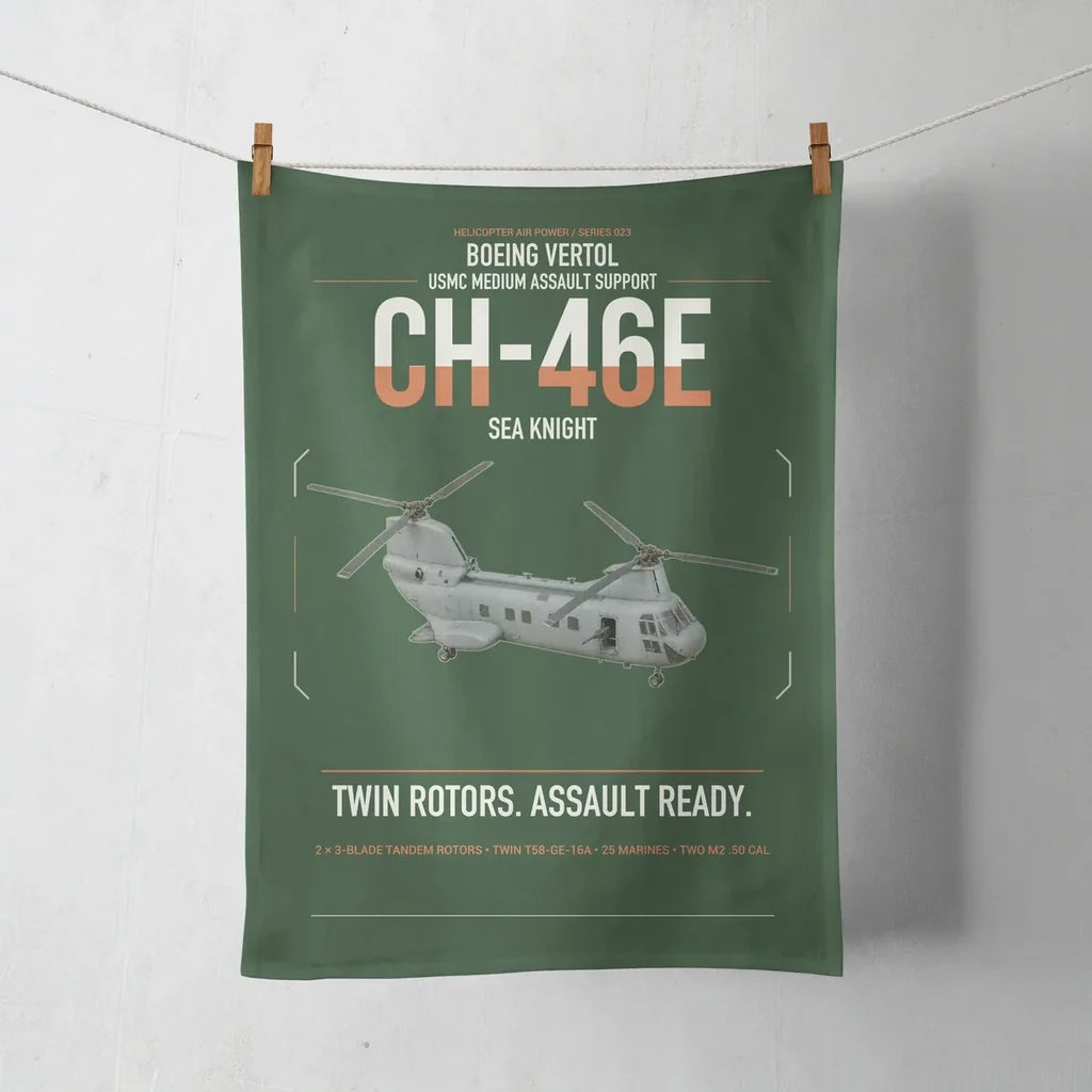Boeing Vertol CH-46E Sea Knight design on dark green towel